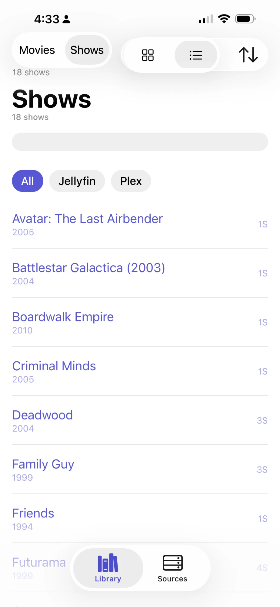 Reel Radar on iPhone: the Shows list